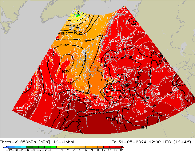 Theta-W 850hPa UK-Global pt. 31.05.2024 12 UTC
