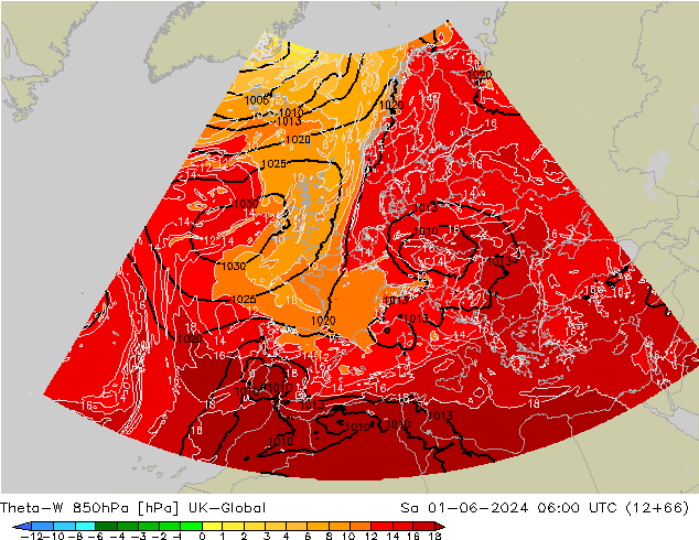 Theta-W 850hPa UK-Global Sa 01.06.2024 06 UTC