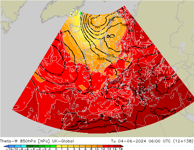 Theta-W 850гПа UK-Global вт 04.06.2024 06 UTC