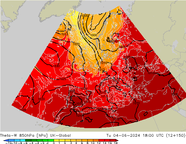 Theta-W 850hPa UK-Global di 04.06.2024 18 UTC