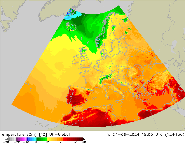 Temperatura (2m) UK-Global mar 04.06.2024 18 UTC