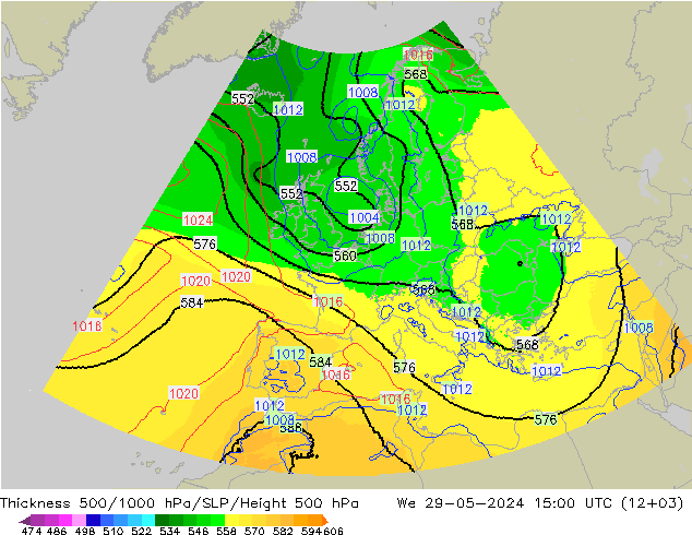 500-1000 hPa Kalınlığı UK-Global Çar 29.05.2024 15 UTC