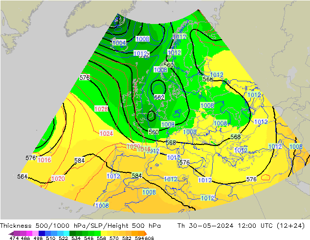 Thck 500-1000hPa UK-Global Th 30.05.2024 12 UTC