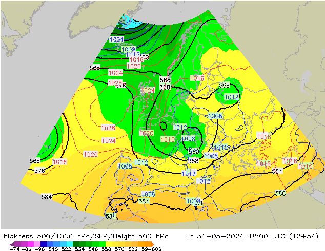 Thck 500-1000hPa UK-Global Fr 31.05.2024 18 UTC