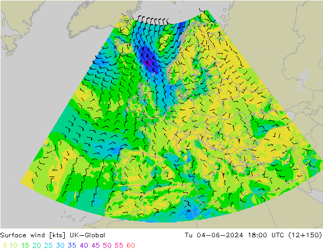 Surface wind UK-Global Tu 04.06.2024 18 UTC