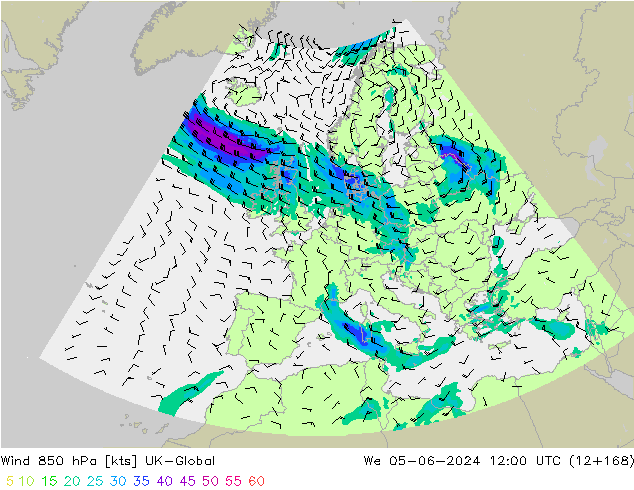 Rüzgar 850 hPa UK-Global Çar 05.06.2024 12 UTC