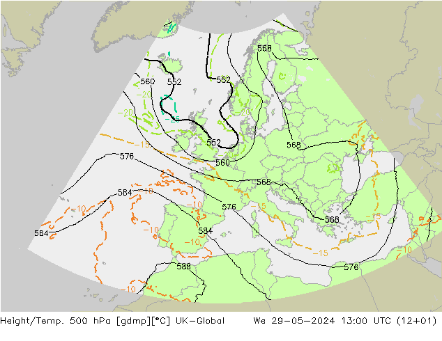Height/Temp. 500 hPa UK-Global We 29.05.2024 13 UTC