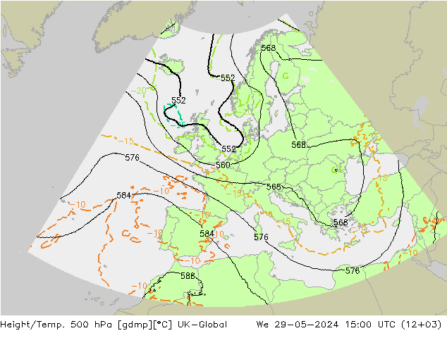 Hoogte/Temp. 500 hPa UK-Global wo 29.05.2024 15 UTC
