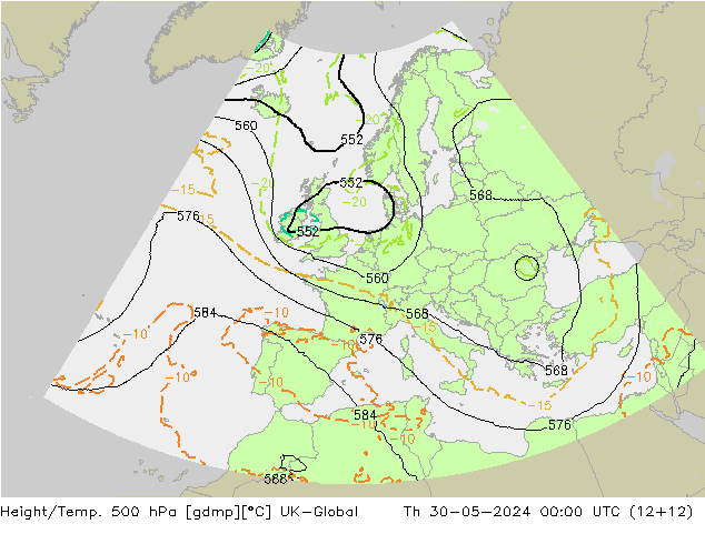 Height/Temp. 500 hPa UK-Global Th 30.05.2024 00 UTC