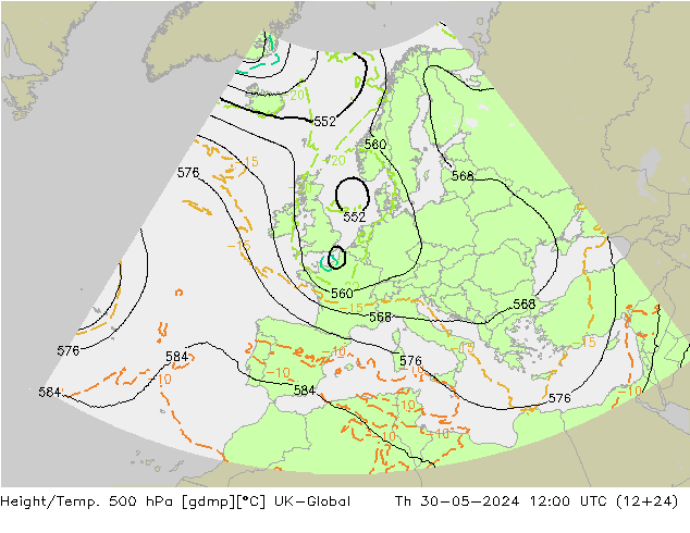Hoogte/Temp. 500 hPa UK-Global do 30.05.2024 12 UTC