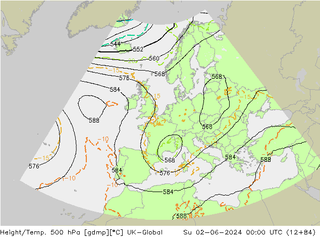 Height/Temp. 500 hPa UK-Global Su 02.06.2024 00 UTC