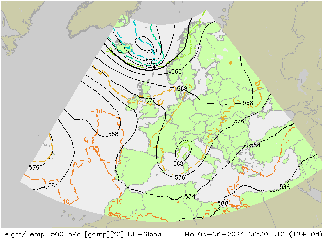 Height/Temp. 500 hPa UK-Global pon. 03.06.2024 00 UTC