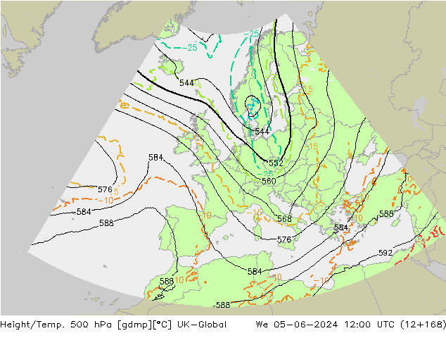 Yükseklik/Sıc. 500 hPa UK-Global Çar 05.06.2024 12 UTC