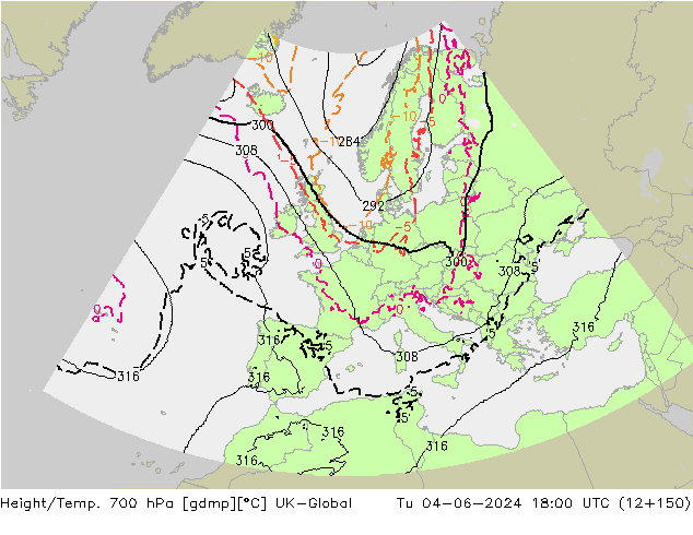 Yükseklik/Sıc. 700 hPa UK-Global Sa 04.06.2024 18 UTC