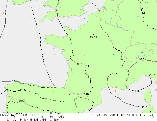 Cloud layer UK-Global jue 30.05.2024 18 UTC