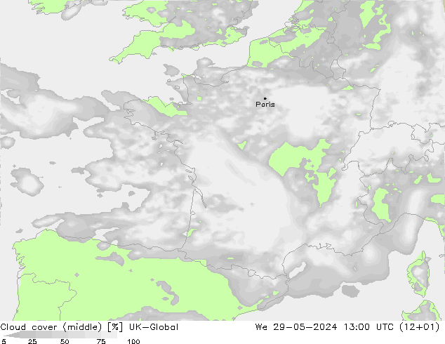 Cloud cover (middle) UK-Global We 29.05.2024 13 UTC