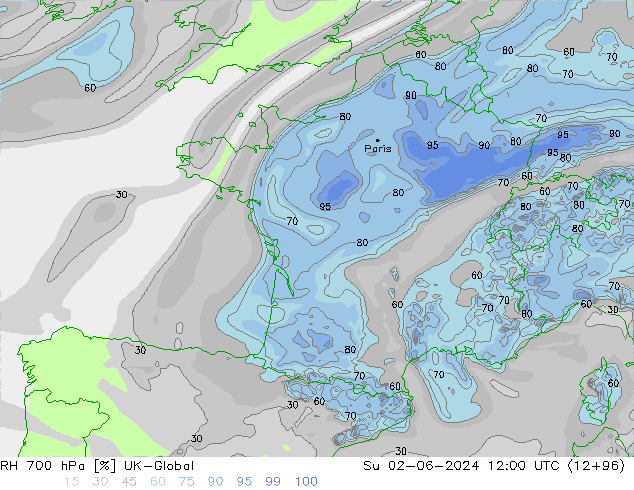 RH 700 hPa UK-Global  02.06.2024 12 UTC