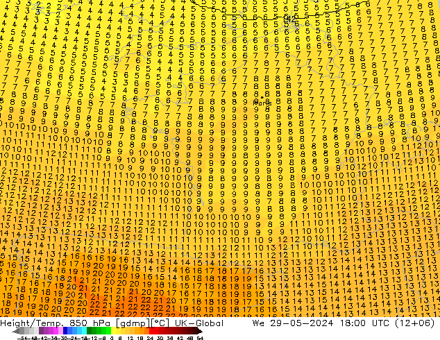 Height/Temp. 850 гПа UK-Global ср 29.05.2024 18 UTC