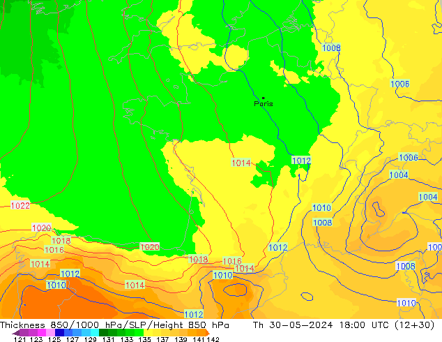 Thck 850-1000 hPa UK-Global gio 30.05.2024 18 UTC