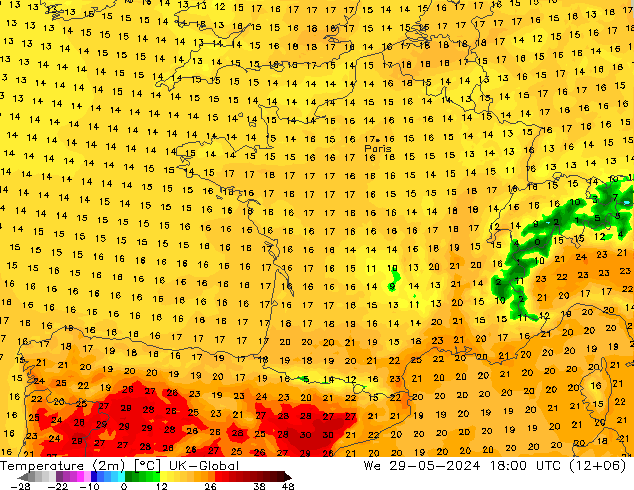 Temperature (2m) UK-Global We 29.05.2024 18 UTC