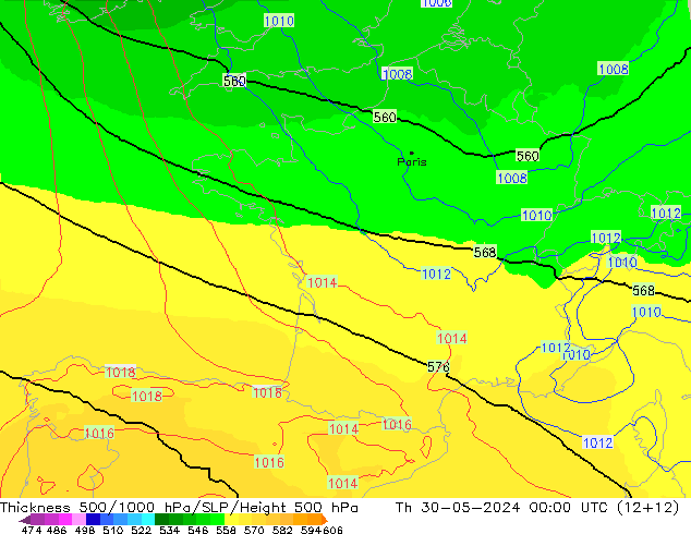 Thck 500-1000hPa UK-Global  30.05.2024 00 UTC