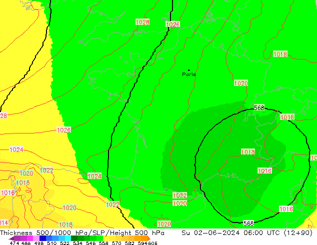 Thck 500-1000hPa UK-Global Su 02.06.2024 06 UTC