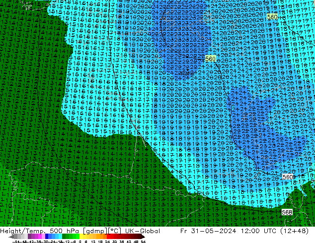 Height/Temp. 500 hPa UK-Global Sex 31.05.2024 12 UTC