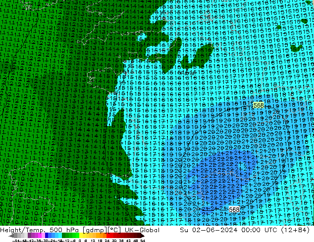 Height/Temp. 500 hPa UK-Global Ne 02.06.2024 00 UTC