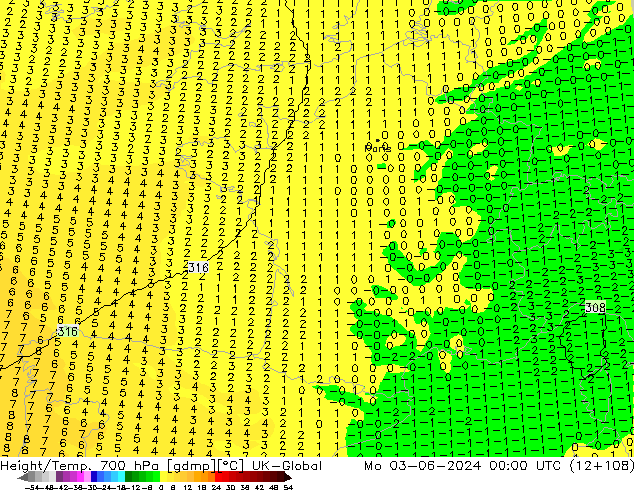 Yükseklik/Sıc. 700 hPa UK-Global Pzt 03.06.2024 00 UTC