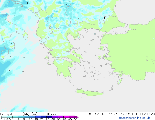 Precipitation (6h) UK-Global Po 03.06.2024 12 UTC