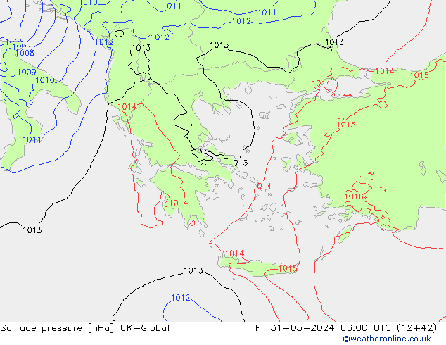 Atmosférický tlak UK-Global Pá 31.05.2024 06 UTC