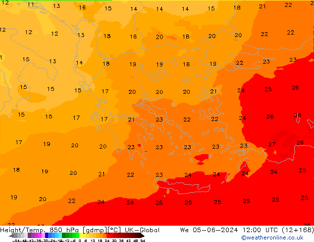 Height/Temp. 850 hPa UK-Global Qua 05.06.2024 12 UTC