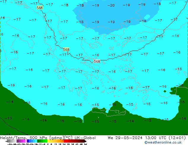 Height/Temp. 500 hPa UK-Global Qua 29.05.2024 13 UTC