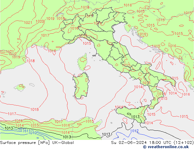 Surface pressure UK-Global Su 02.06.2024 18 UTC