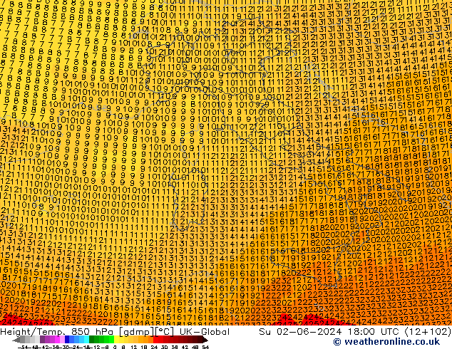 Height/Temp. 850 hPa UK-Global  02.06.2024 18 UTC