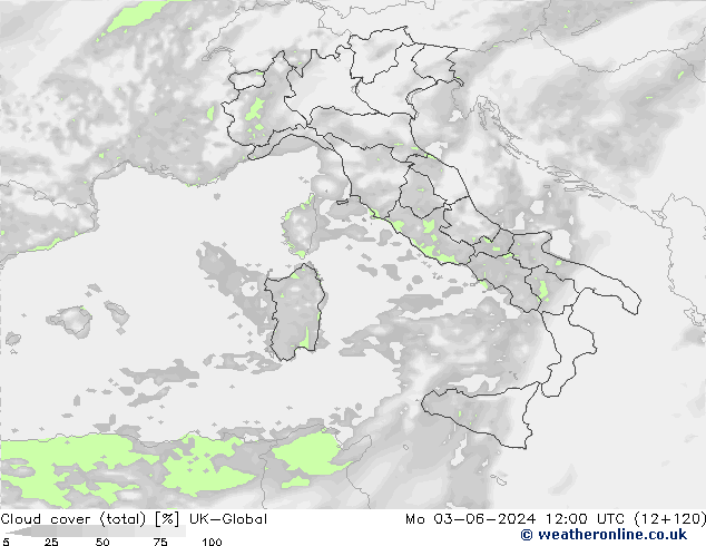 Nuages (total) UK-Global lun 03.06.2024 12 UTC