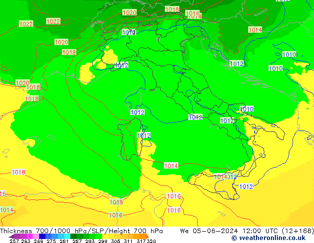 Thck 700-1000 hPa UK-Global mer 05.06.2024 12 UTC