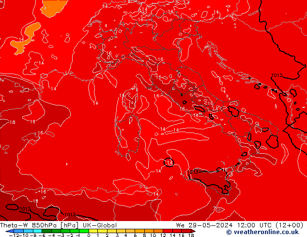 Theta-W 850hPa UK-Global Qua 29.05.2024 12 UTC