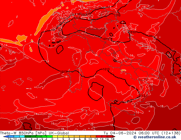 Theta-W 850hPa UK-Global  04.06.2024 06 UTC