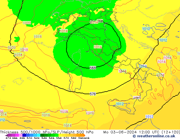 Dikte 500-1000hPa UK-Global ma 03.06.2024 12 UTC