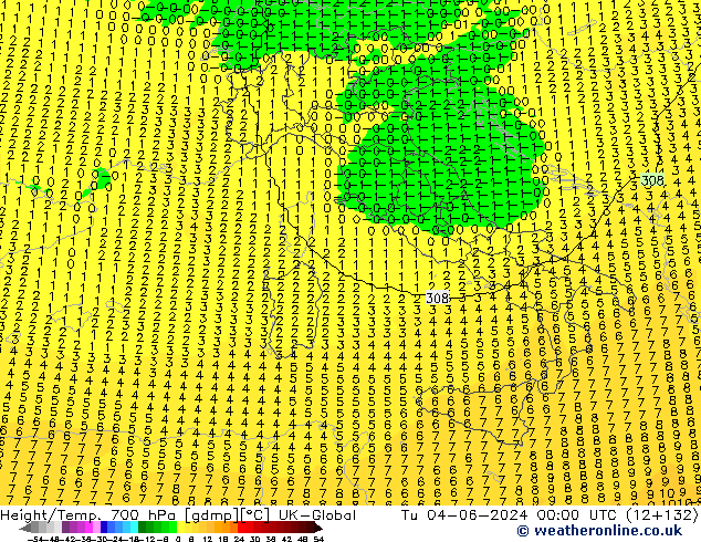 Height/Temp. 700 гПа UK-Global вт 04.06.2024 00 UTC