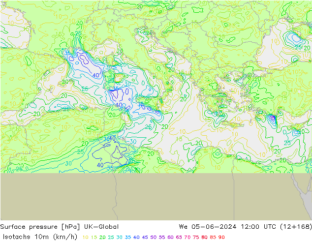 Isotachs (kph) UK-Global We 05.06.2024 12 UTC