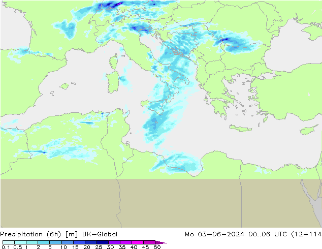 Precipitación (6h) UK-Global lun 03.06.2024 06 UTC