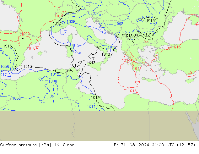 Surface pressure UK-Global Fr 31.05.2024 21 UTC