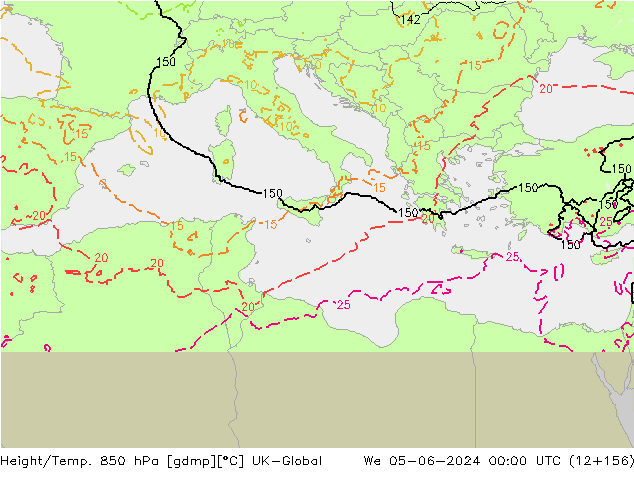 Height/Temp. 850 hPa UK-Global Qua 05.06.2024 00 UTC