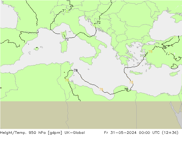 Height/Temp. 950 гПа UK-Global пт 31.05.2024 00 UTC