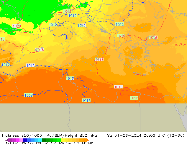 Schichtdicke 850-1000 hPa UK-Global Sa 01.06.2024 06 UTC