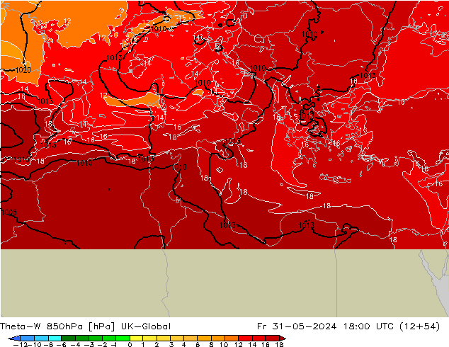 Theta-W 850hPa UK-Global Fr 31.05.2024 18 UTC