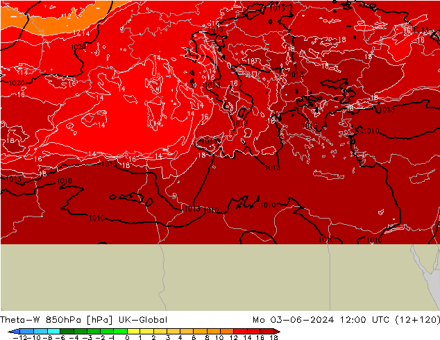 Theta-W 850hPa UK-Global pon. 03.06.2024 12 UTC