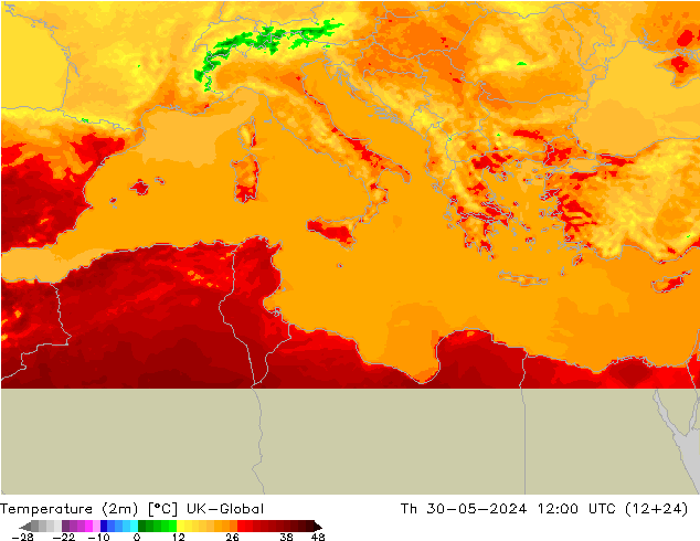 Temperatura (2m) UK-Global Qui 30.05.2024 12 UTC